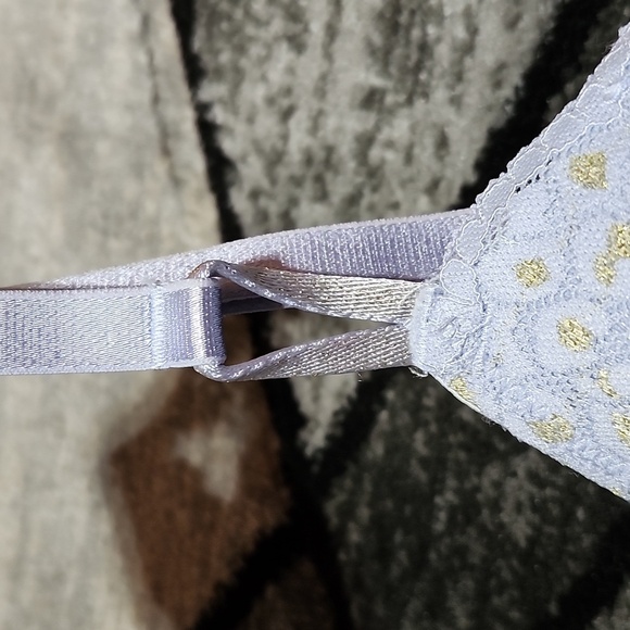 VICTORIA SECRET LIGHT BLUE GOLD SHIMMER LACE LINED DEMI BRA - Picture 5 of 10